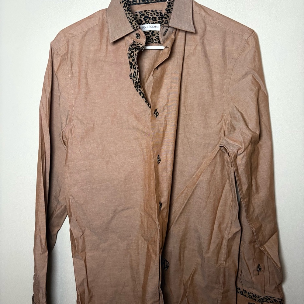 Men's Tan Long Sleeve Button Down Shirt